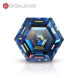 GIGAJEWE Loose Moissanite Hand-Cutting Hexagon Cut Blue Colour VVS1 Premium Gems For Jewellery Making