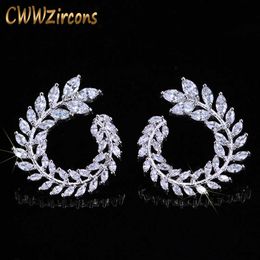 Sparkly Olive Branch Leaf Shape Marquise Cut Big Cubic Zirconia Stud Earrings For Women Fashion Brand Jewelry CZ363 210714