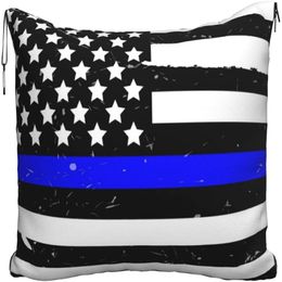 Blankets Blue And White American Flag Travel Pillow Blanket Two-in-one Backpack Strap Compact Aeroplane Bag Waist Support 60x43 Inches