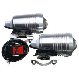 Pair 30W DC 12-60V Motorcycle Headlight U2 LED Driving Headlamp Fog Light + Switch High/Low Beam - Silver