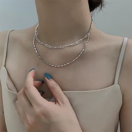 Chains Fashion Jewellery Two Layer Choker Necklace Simply Design Silvery Plating Metal Chain For Women Girl Gifts