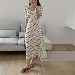 Summer V-neck Dot Printing Midi Dress For Woman Fashion Bohemian Beach Vacation Dresses 210515