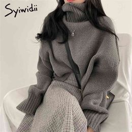 Syiwidii Blue Turtleneck Sweaters for Women Fall Winter Pullovers Short Knitted Loose Korean Top Fashion Casual Jumpers 210918