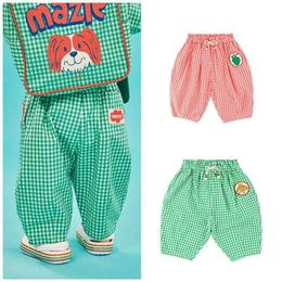 Toddler Unisex Summer Loose Pants Thin Fabric Kids Boys Girls Casual Style Bottoms Lovley Plaid Cartoon Trousers 210619