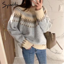 Women's Sweaters Syiwidii Women Vintage Thick Striped Autumn Winter Pullovers Female Korean Knitted Tops Beige Sky Blue 2021 Fashion 1