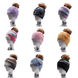 Beanie Cap Autumn Winter Tie Dye Hat Warm Detachable Pom Pom Hats New Style Scribble Europe And America Party 9 Colors