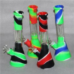 Silicone Water Bongs Hookahs with 14mm Male Glass Bowl Downstem Silicon Dab Rigs for Quartz Banger Nails Smoking Pipes