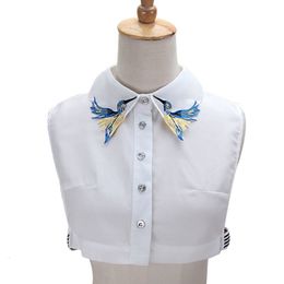 Women Shirt Fake Collar Tie Fashion Heavy Bird Embroidery Sewing Detachable False Lapel Top Clothes Accessories
