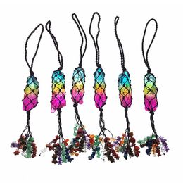 Natural Crystal Tassel Pendant Favor 7 Chakra Stone Rainbow Car Pendants Hand Woven Yoga Healing Decoration Accessories 22CM