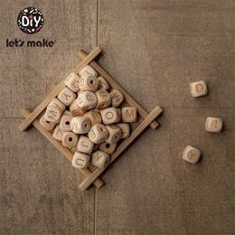 Let'S Make 200Pc Wooden Beads Square Beech Wood Alphat English Letter For Rattles Baby Toys Diy Handmaking Teether 211106