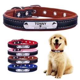 AiruiDog Adjustable Personalised Dog Collar Leather Puppy ID Name Custom Engraved XS-L