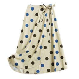 Beige Straight Polka Dot Empire Lace-up Bow Asymmetrical Midi Skirt Elegant Casual Summer S0155 210514