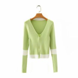 HSA Zipper Women V-Neck Slim Sweaters Long-Sleeved Patchwork Casual Tops Lady Sweater Cardigans 210417