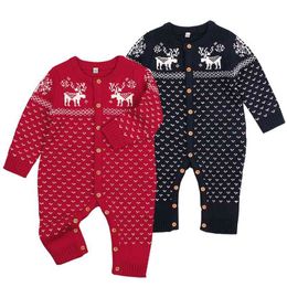 Girl born Baby Boys Girls Deer Knitting Romper Babies Winter Warm Playsuit Rompers Outfits Christmas Clothing 210417