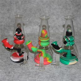 Mini Silicone Beaker Bong Dab Rigs Water Pipe Bongs Unbreakable Oil Rig with 4mm thick quartz banger & 14mm Glass Bowl ash catcher