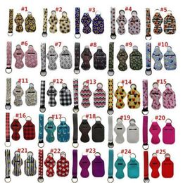3 Pieces Travel Keychain Keys Accessories Set for Party Favor, Including 30ml Hand Sanitizer and Chapstick Holder, Wristlet Lanyard 95 Colors