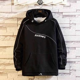 Hip Hop Streetwear 2021 Autumn Spring Fashion Black WhitMen'S Hip Hop Long Sleeve Pullover Hoodies Sweatshirts Clothes OverSize H1227