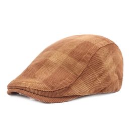 Spring Winter Cotton Newsboy Driving Hat Plaid Peaked Cap Men Women Warm Beret British Style Forward Hat Adjustable