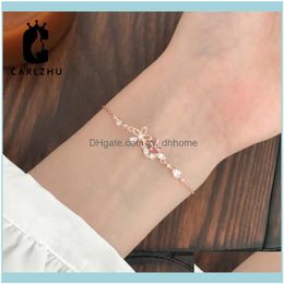 Link, Jewelrylink, Chain Real Gold Plated Sparkling Cubic Zirconia Butterfly Floral Flower Bracelets For Women Girls Wedding Brides Charm Je