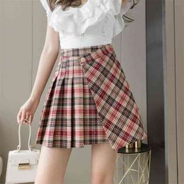 Fashion women's skirts early spring plaid pleated , high waists, thin, wild, irregular, hip, A-line 210520