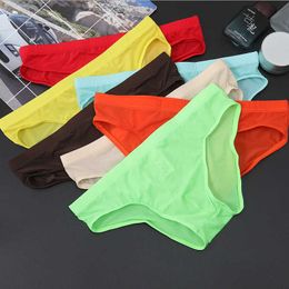 Men Underwear Mult-Colours Quick-Drying Pants Sexy Transparent Thin Ice Silky Lace Men Briefs 10 Colours Size M-4XL P0812