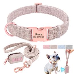 Personalized Dog Collar Leash Set Custom Pet Poop Bag For Small Medium Large Dogs Outdoor Puppy Garbage Bags Pet Supplies Pug 211006