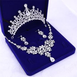 Earrings & Necklace Water Drop Crystal Crown Bridal Jewelry Sets Wedding Tiaras For Women Bride