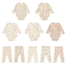 2pcs Newborn Baby Cute Clothes Sets Autumn Infant Girls Boys Bodysuits Pants Print Unisex Baby Outfits Clothes G1023