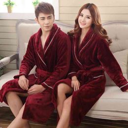 Winter Thick Warm Female Coral Fleece Kimono Robe Lovers Couple Nightgown Bath Gown Sleepwear Men Large Nightwear M L XL XXL 3XL