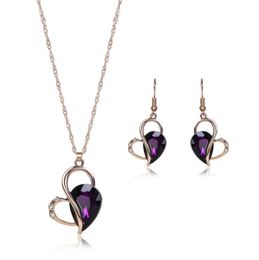 Love heart crystal Water Drop Earrings Necklace Set Peach Pearl Jewellery Korean Style Wind Jewellery
