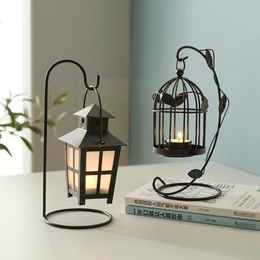 Candle Holders Nordic Romantic Wrought Iron Vintage Leaf Bird Cages Decorative For Home Deco Atmosphere Prop M4b6