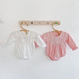 Spring Autumn Infant Baby Girls Embroidery Lace Rompers Clothing Kids Girl Long Sleeve Clothes 210429