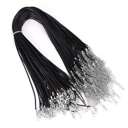 Cheap price Black Wax Leather Snake Necklace Beading Cord String Rope Wire 45cm Extender Chain with Lobster Clasp DIY jewelr