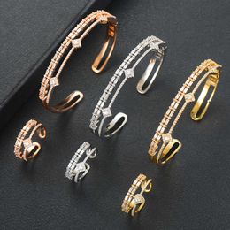 Trendy Luxury Stackable Cuff Bangles for Women Wedding Full Aaa Cubic Zircon Crystal Cz Dubai Bridal Bracelets Party Jewelry Q0720