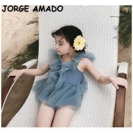 Summer Kids Girls Swimwear Solid Color Sling Swimsuit Children Cute Style Spring Clothes E2627 210610