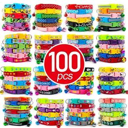 Wholesale 100 X Dog Collar With Bell For Adjustable Pet Product Accessories Buckles ID Tag Cat Paw Puppy 211022