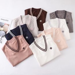 [Bing Nai]8 Colours Spring Autumn Knited Vests Cute Embroidery Pullovers V Neck Sweaters JK School Uniform Student Clothes Clothing Sets