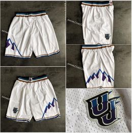 Men's Team Basketball Short Just Don Utah Fan's White Range Colour Sport Stitched Shorts Hip Pop Pants With Pocket Zipper Sweatpants In Size S- Size 2XL