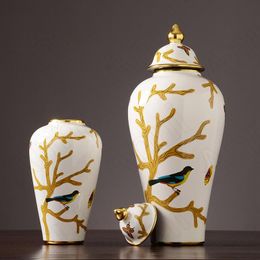 Vases Creativity Flowers Birds Ceramic Vase European Neoclassical Hand Painted Large Tall Floor For Living Room Home Decoration