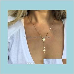 Necklaces Pendants 3 Colors Rosary Mary Virgin Religious Jesus Cross Pendant Artificial Jewelry For Women Necklace Gift Drop Delivery