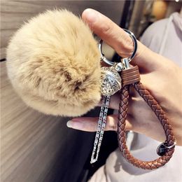 Fluffy Real Rabbit Fur Keychain Cute Plush Key Pendant Female Bell Palace Bell Bag Ornament Jewellery Trinket Accessories G1019