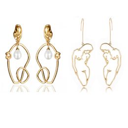 Punk Human Face Drop Dangle Earrings For Women Retro Abstract Hollow Out Statement Golden Faces Earring Jewellery