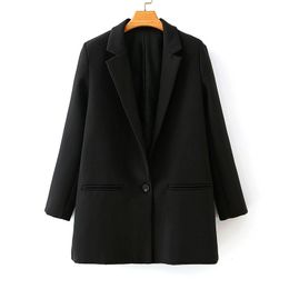 BLSQR Single Button Women Blazer Coat Autumn Casual Office Ladies Outwear Streetwear Female Black Jacket 210430