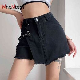 Womens Kawaii Denim Mini Skirt Burr Harajuku Y2K Goth Black Clothes Korean Fashion Cosplay Lolita Skirts Schoolgirl Streetwear 210517