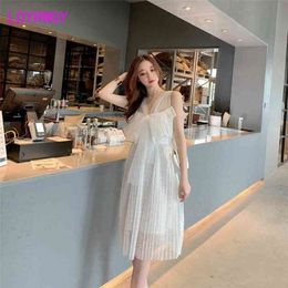 LDYRWQY summer Korean version white halter backless slim sexy fashion beach dress Office Lady V-Neck 210416