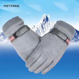 Fingerless Gloves YHETERNAL Men Windproof Bicycle Slip Plus Suede Velvet Thickening 2021 Winter Faux Leather Full Finger