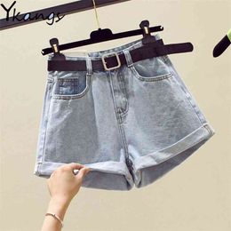 Summer harajuku High Waist Denim Shorts Women korean style Slim vintage Jeans with belt Female Cotton streetwear 210421