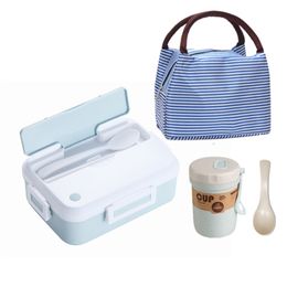 3-piece Set Lunch Box Leakproof Portable Microwave oven Food Container Office School Travel Hiking Kid Health Material Bento Box 210925