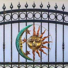 Decorative Objects & Figurines Metal Moon Sun Hanging Pendant Wall-mounted Art Craft Home Background Wall Decor Indoor Outdoor Ornament
