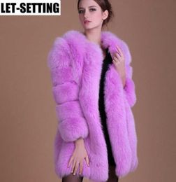 Women's Fur Faux coat Women Slim Jacket Long Winter Coat stripe luxury fashion 4XL white blue purple HKD230727